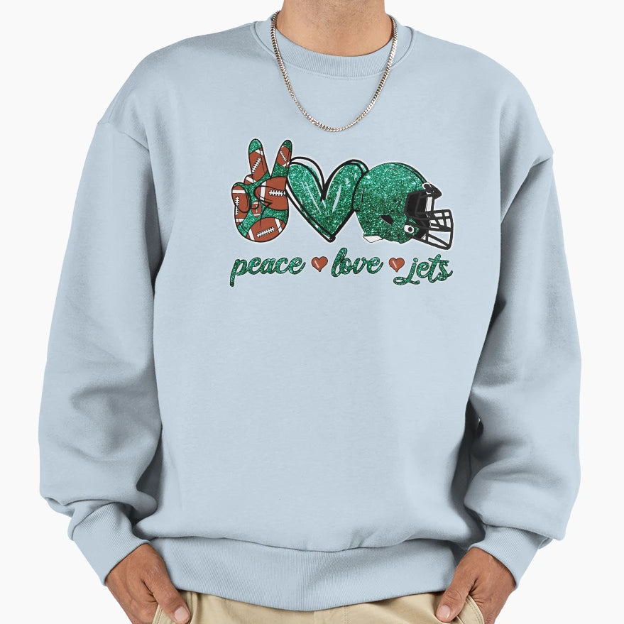 Peace Love Jets Football Team Sweatshirt - Unique Graphic Unisex - T-Shirt, Sweatshirt, Hoodie