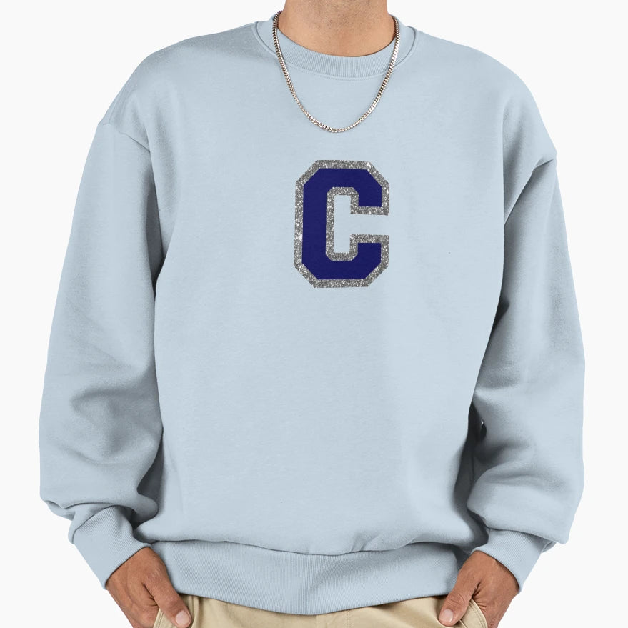 Silver And Navy Varsity Letter C Sweatshirt - Trendy Graphic Men Women - T-Shirt, Sweatshirt, Hoodie