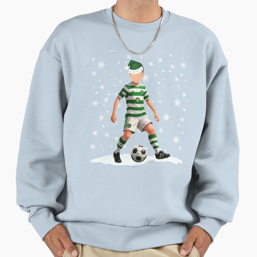 Footballer Chrsitmas Green And White Sweatshirt - Graphic Print Men Women - T-Shirt, Sweatshirt, Hoodie
