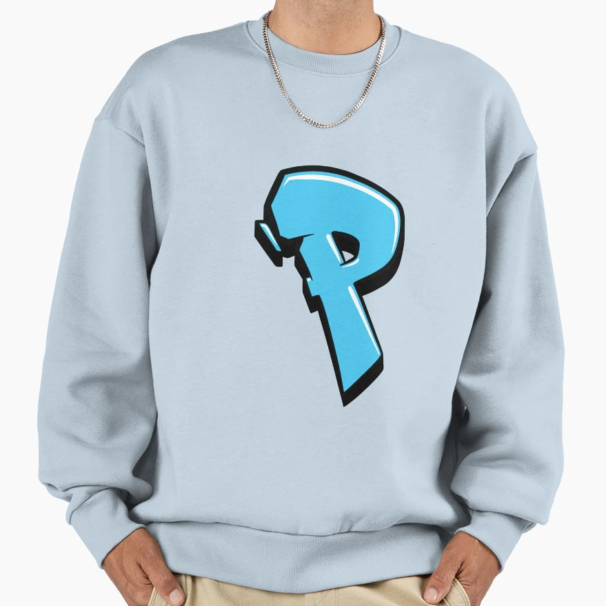 Graffiti Letter P Blue Sweatshirt - Streetwear Style Unisex - T-Shirt, Sweatshirt, Hoodie