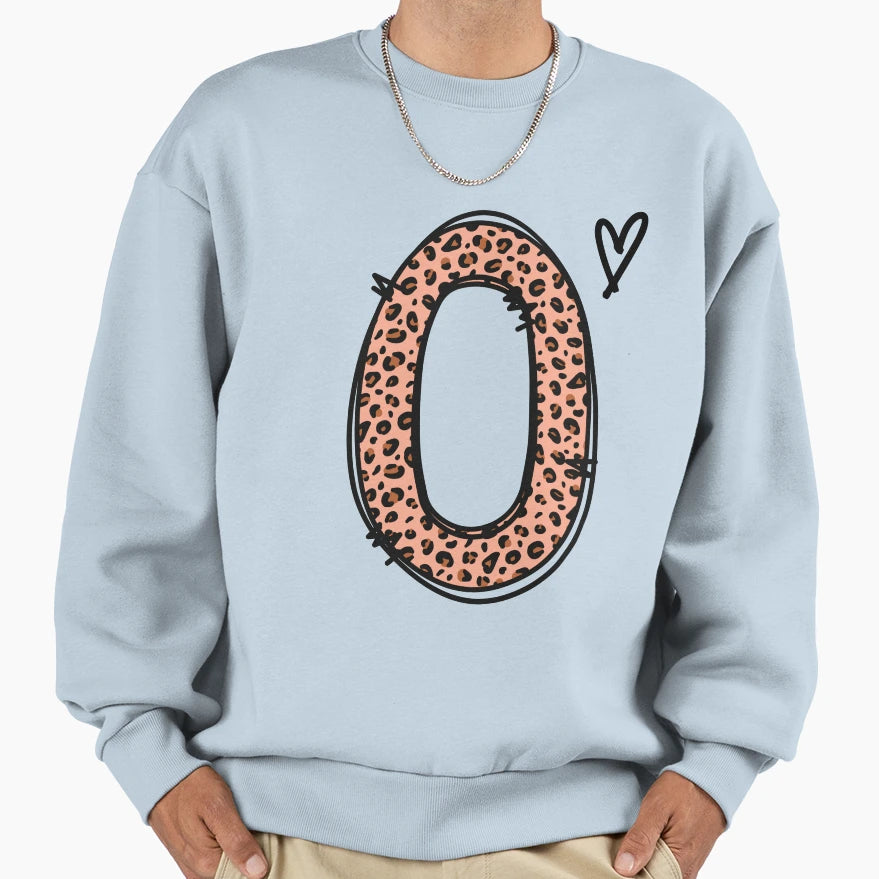 Monogram Letter O Leopard Sweatshirt - Casual Everyday Wear Men Women - T-Shirt, Sweatshirt, Hoodie