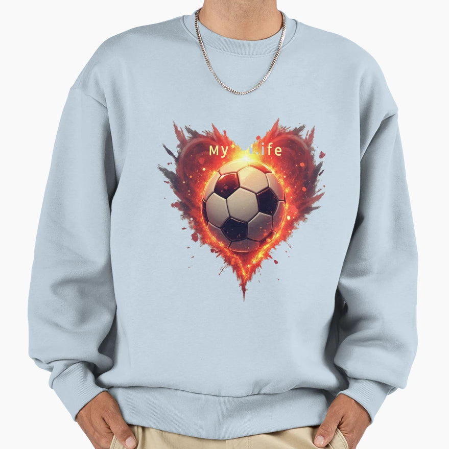Fiery Soccer Football Heart Fans Sweatshirt - Minimalist Print Unisex - T-Shirt, Sweatshirt, Hoodie