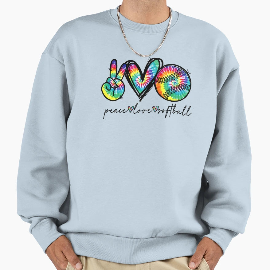 Peace Love Softball Tie Dye Sweatshirt - Minimalist Print for Adults - T-Shirt, Sweatshirt, Hoodie