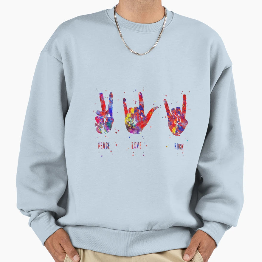Asl Sign Language Peace Sign Love Sweatshirt - Custom Art Print Unisex - T-Shirt, Sweatshirt, Hoodie