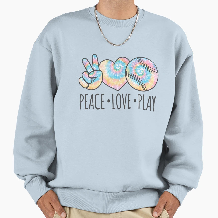 Peace Love Play Softball Sweatshirt - Unique Graphic for Adults - T-Shirt, Sweatshirt, Hoodie