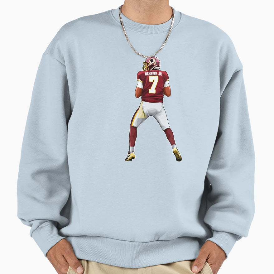 Dwayne Haskins No 7 Looks To Sweatshirt - Fun Novelty Design Men Women - T-Shirt, Sweatshirt, Hoodie