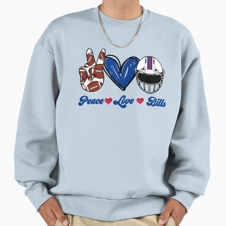 Peace Love Bills Football Team Sweatshirt - Trendy Graphic for Adults - T-Shirt, Sweatshirt, Hoodie