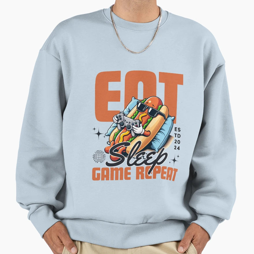Eat Sleep Game Repreat Sweatshirt - Graphic Print for Adults - T-Shirt, Sweatshirt, Hoodie