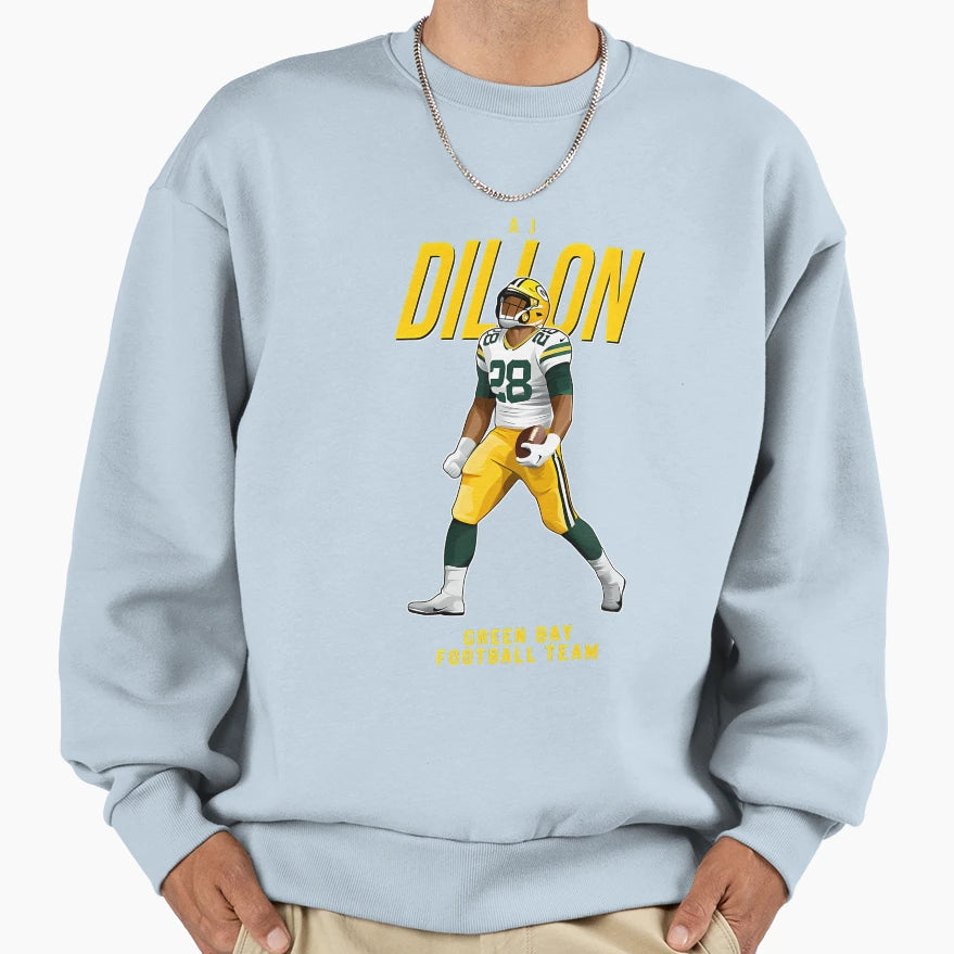 Aj Dillon 28 Green Bay Football Team Sweatshirt - Graphic Print Men Women - T-Shirt, Sweatshirt, Hoodie