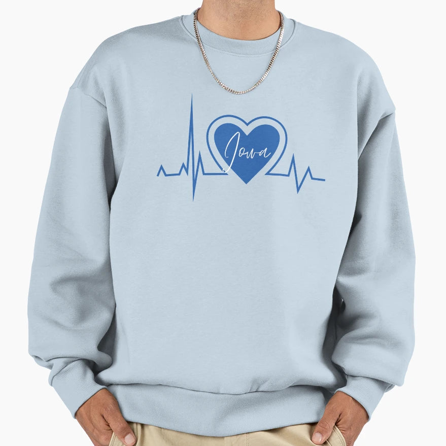 Iowa Hometown Heartbeat Blue Sweatshirt - Streetwear Style Men Women - T-Shirt, Sweatshirt, Hoodie