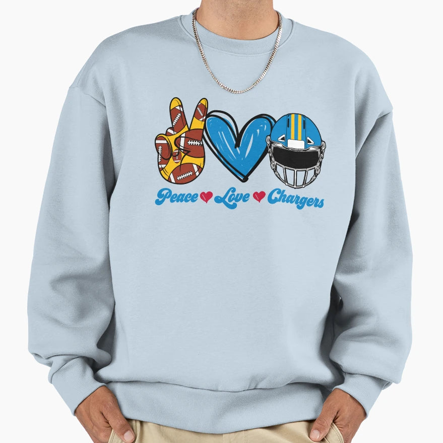 Peace Love Chargers Football Team Sweatshirt - Custom Art Print Unisex - T-Shirt, Sweatshirt, Hoodie