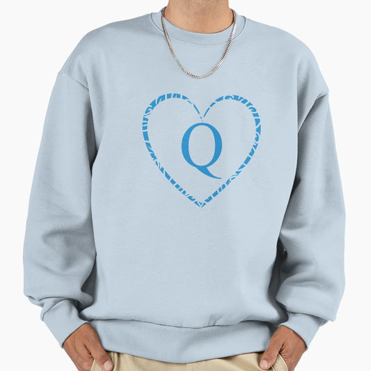 Blue Heart Monogram Letter Q Charm Sweatshirt - Streetwear Style Unisex - T-Shirt, Sweatshirt, Hoodie