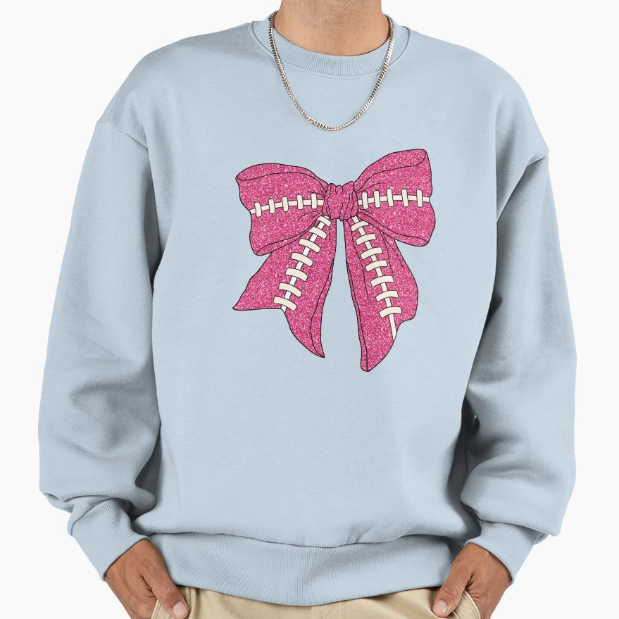 Glitter Football Bow Sweatshirt - Unique Graphic Men Women - T-Shirt, Sweatshirt, Hoodie