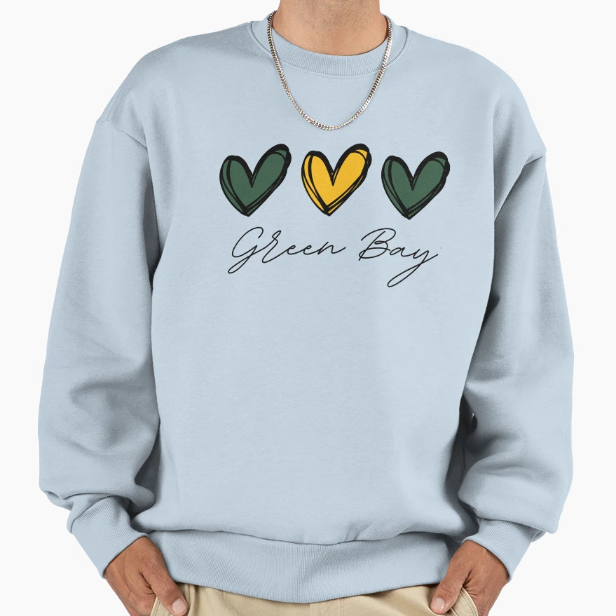 Green Bay Hearts Go Pack Go Sweatshirt - Custom Art Print Men Women - T-Shirt, Sweatshirt, Hoodie