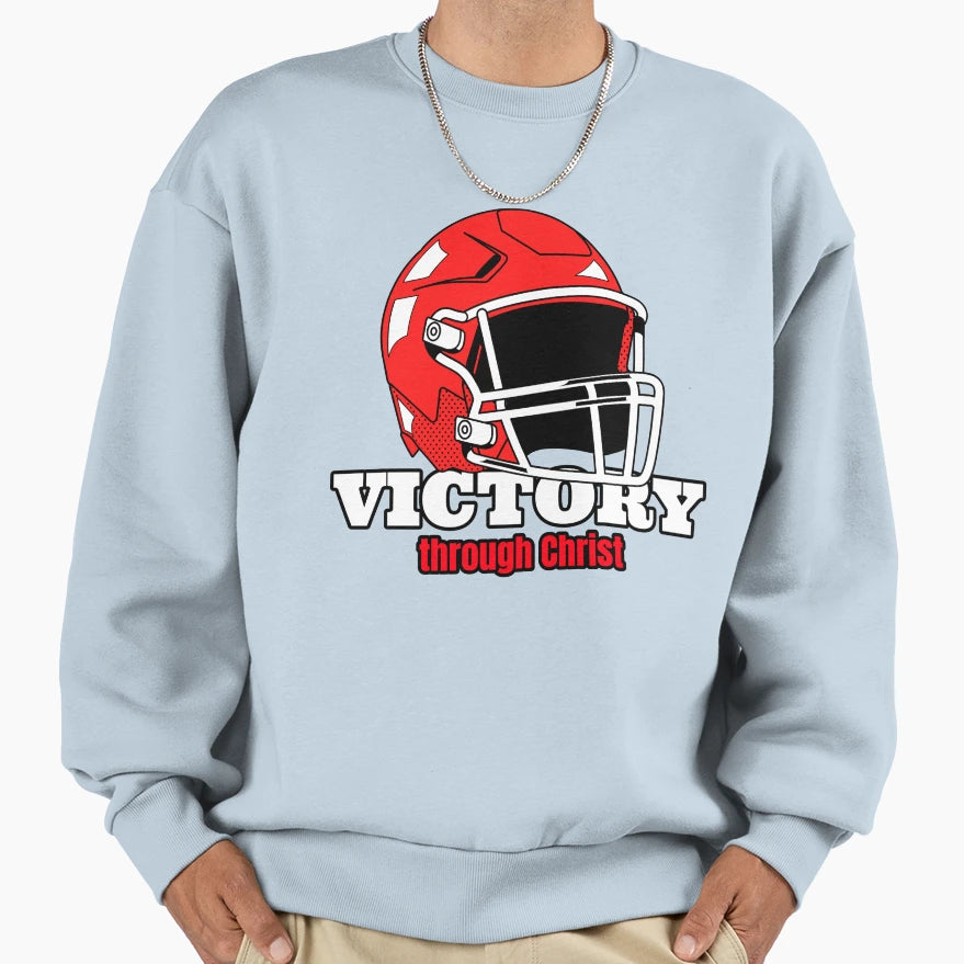 Victory Through Christ Football Helmet T-Shirt - Novelty Apparel Men Women - T-Shirt, Sweatshirt, Hoodie