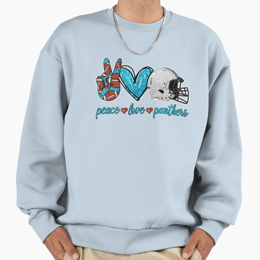 Peace Love Panthers Football Sweatshirt - Casual Everyday Wear for Adults - T-Shirt, Sweatshirt, Hoodie