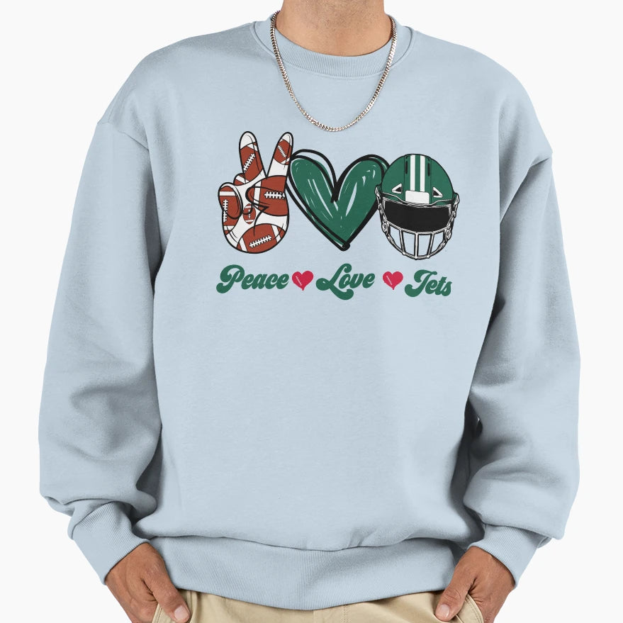 Peace Love Jets Football Team Sweatshirt - Minimalist Print for Adults - T-Shirt, Sweatshirt, Hoodie