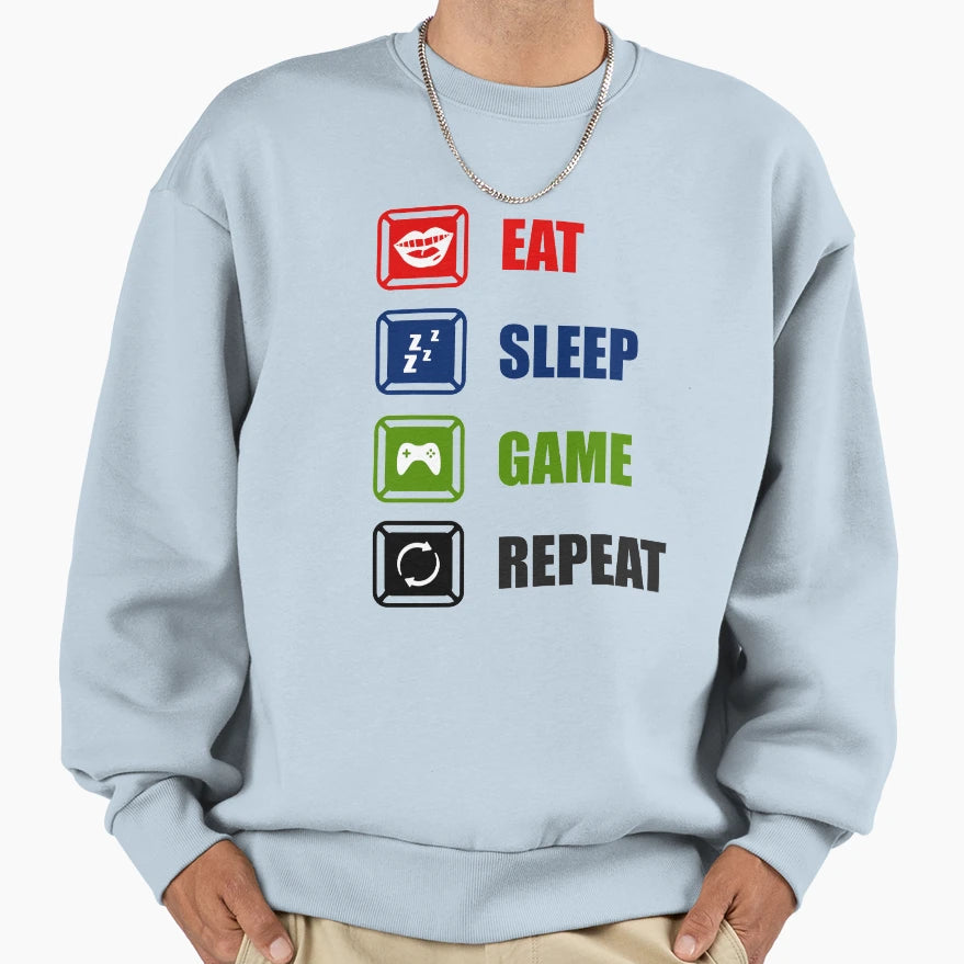 Eat Sleep Game Repeat Sweatshirt - Minimalist Print Unisex - T-Shirt, Sweatshirt, Hoodie