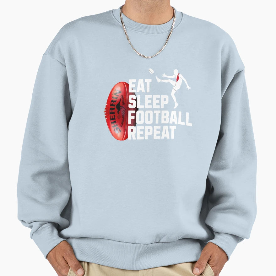 Eat Sleep Football Repeat Sweatshirt - Unique Graphic Men Women - T-Shirt, Sweatshirt, Hoodie