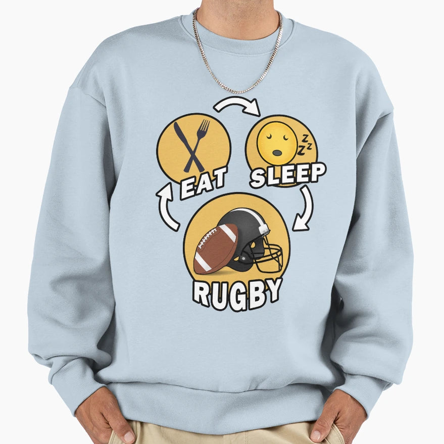 Eat Sleep Rugby Repeat Sweatshirt - Aesthetic Graphic for Adults - T-Shirt, Sweatshirt, Hoodie