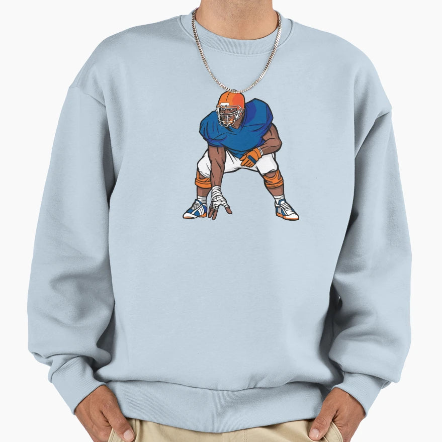 Blue Orange Football Player Sweatshirt - Graphic Print Men Women - T-Shirt, Sweatshirt, Hoodie