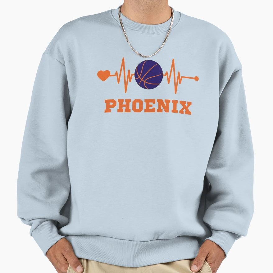 Phoenix Basketball Fans Heartbeat Sweatshirt - Aesthetic Graphic Unisex - T-Shirt, Sweatshirt, Hoodie