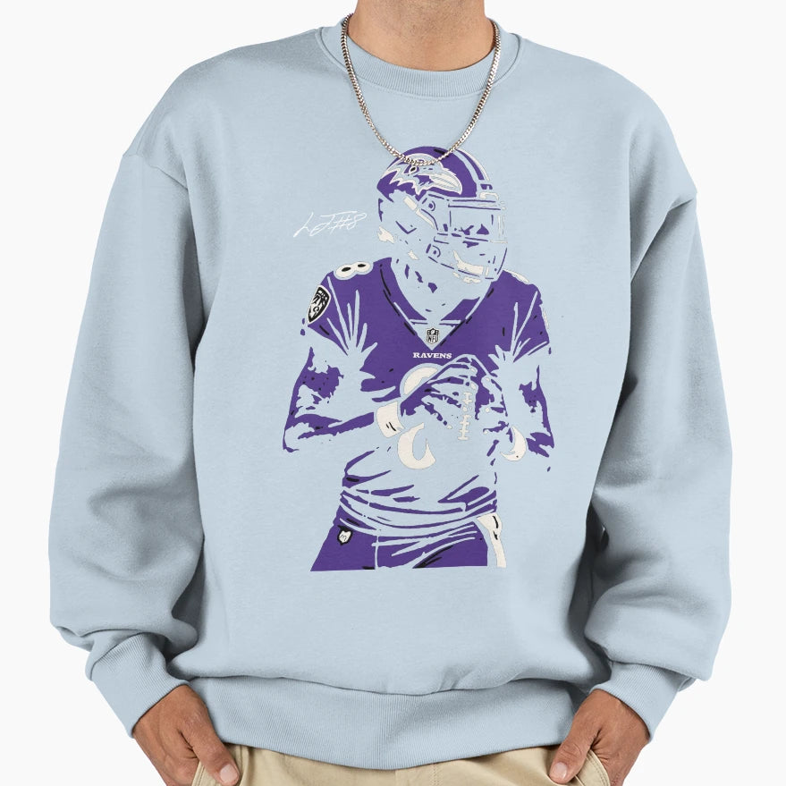 LJ 8 Ravens Stencil Football Tribute Sweatshirt - Minimalist Print Unisex - T-Shirt, Sweatshirt, Hoodie