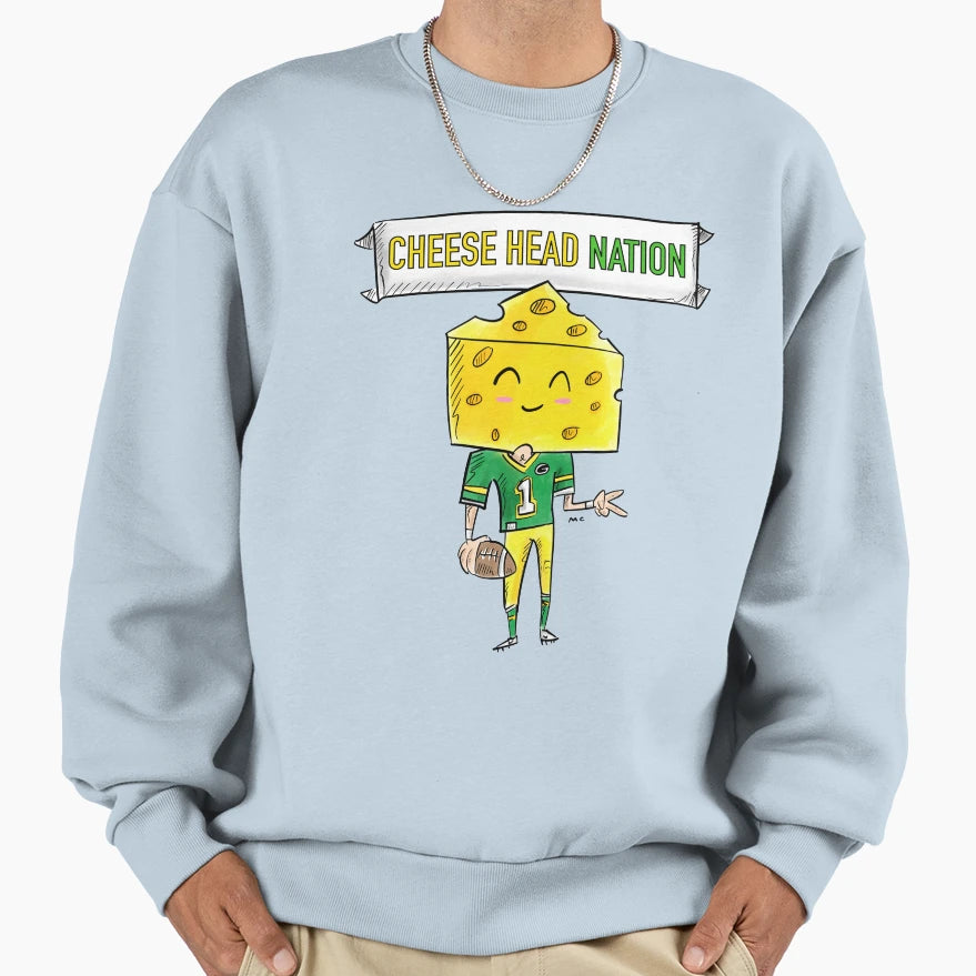 Cheese Head Nation Sweatshirt - Aesthetic Graphic for Adults - T-Shirt, Sweatshirt, Hoodie