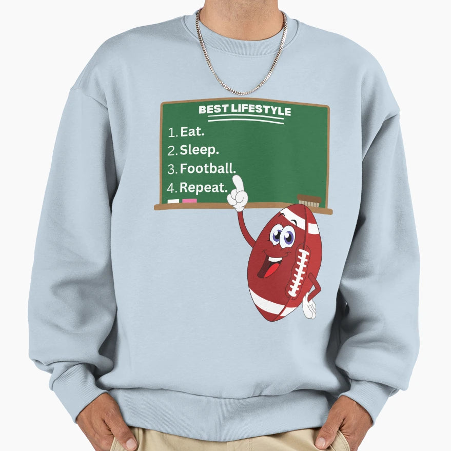 Funny Emoji Eat Sleep Football Sweatshirt - Streetwear Style Men Women - T-Shirt, Sweatshirt, Hoodie