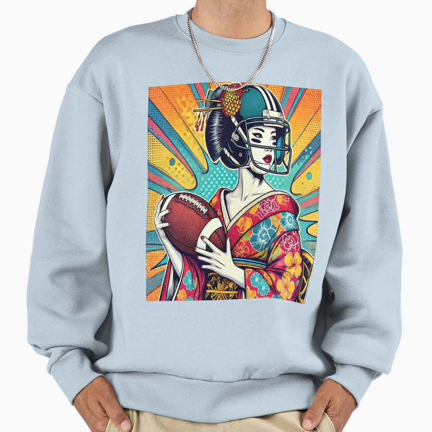 Geisha Football Pop Art Fusion Sweatshirt - Casual Everyday Wear Unisex - T-Shirt, Sweatshirt, Hoodie