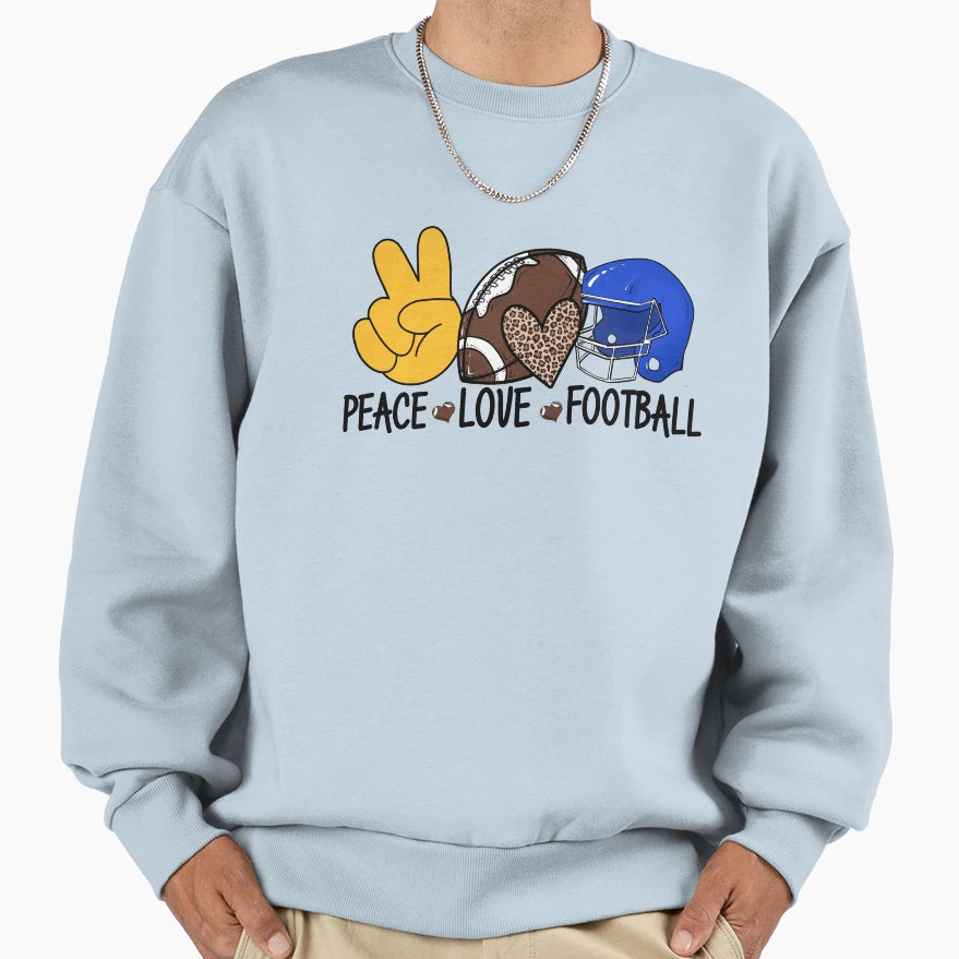 Peace Love Football Sweatshirt - Minimalist Print Men Women - T-Shirt, Sweatshirt, Hoodie