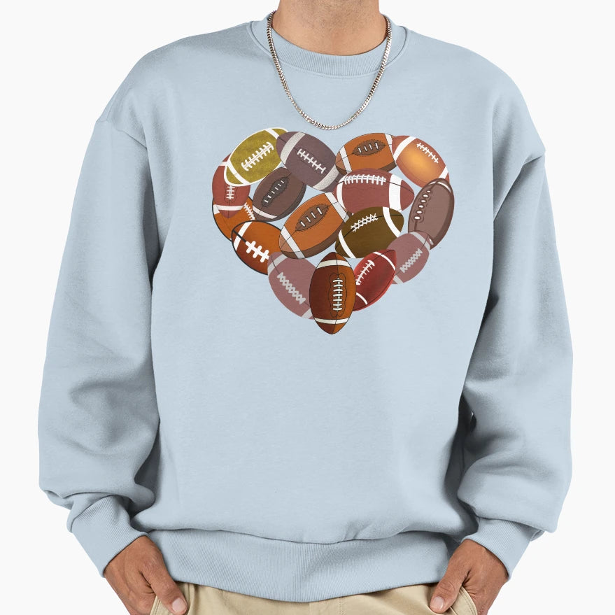 Heart Filled Rugby Balls Sweatshirt - Graphic Print Men Women - T-Shirt, Sweatshirt, Hoodie