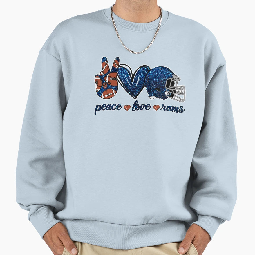 Peace Love Rams Football Team Sweatshirt - Fun Novelty Design for Adults - T-Shirt, Sweatshirt, Hoodie