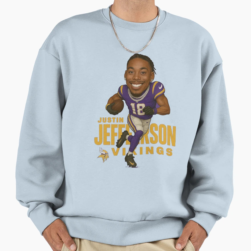 JJ Vikings 18 Caricature Art Sweatshirt - Streetwear Style for Adults - T-Shirt, Sweatshirt, Hoodie