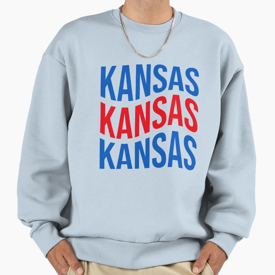 University Kansas Curvy Text Sweatshirt - Aesthetic Graphic Men Women - T-Shirt, Sweatshirt, Hoodie