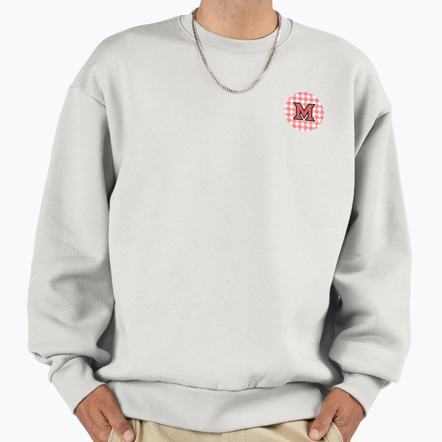 Gingham Miami University Logo Sweatshirt - Casual Everyday Wear for Adults - T-Shirt, Sweatshirt, Hoodie