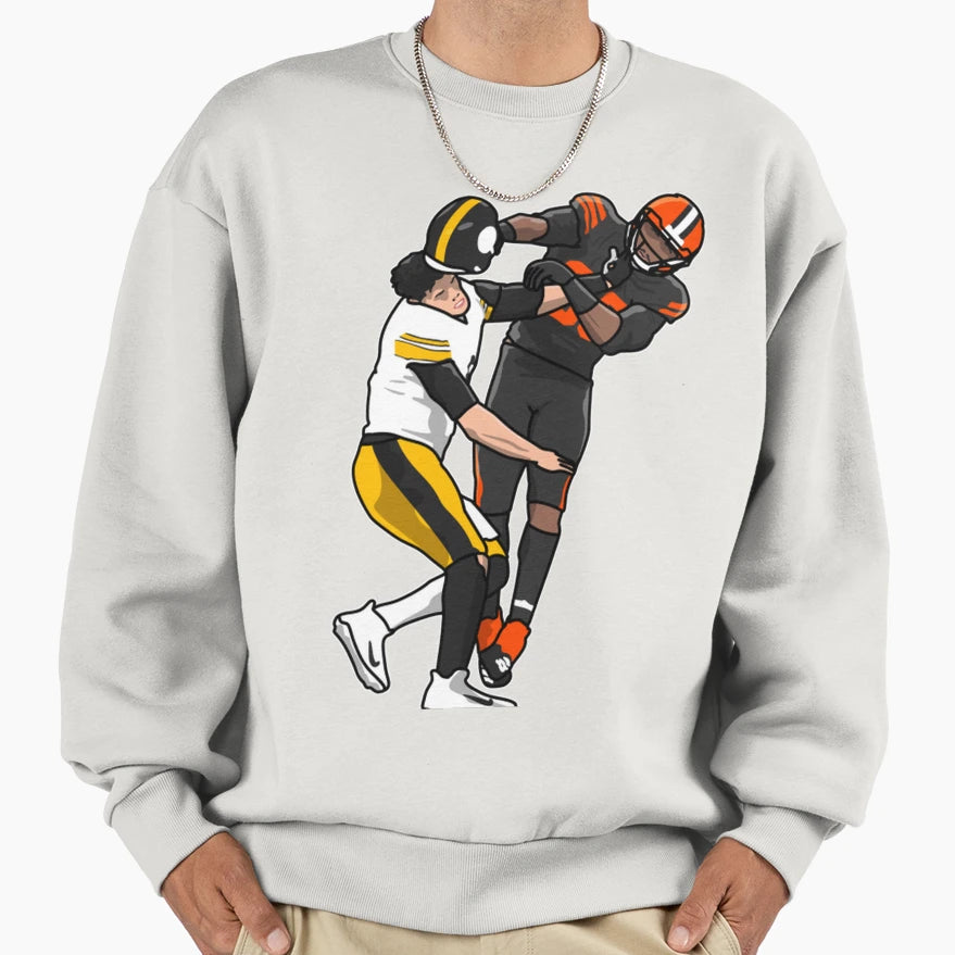 Football Helmet Fight Moment Sweatshirt - Novelty Apparel for Adults - T-Shirt, Sweatshirt, Hoodie