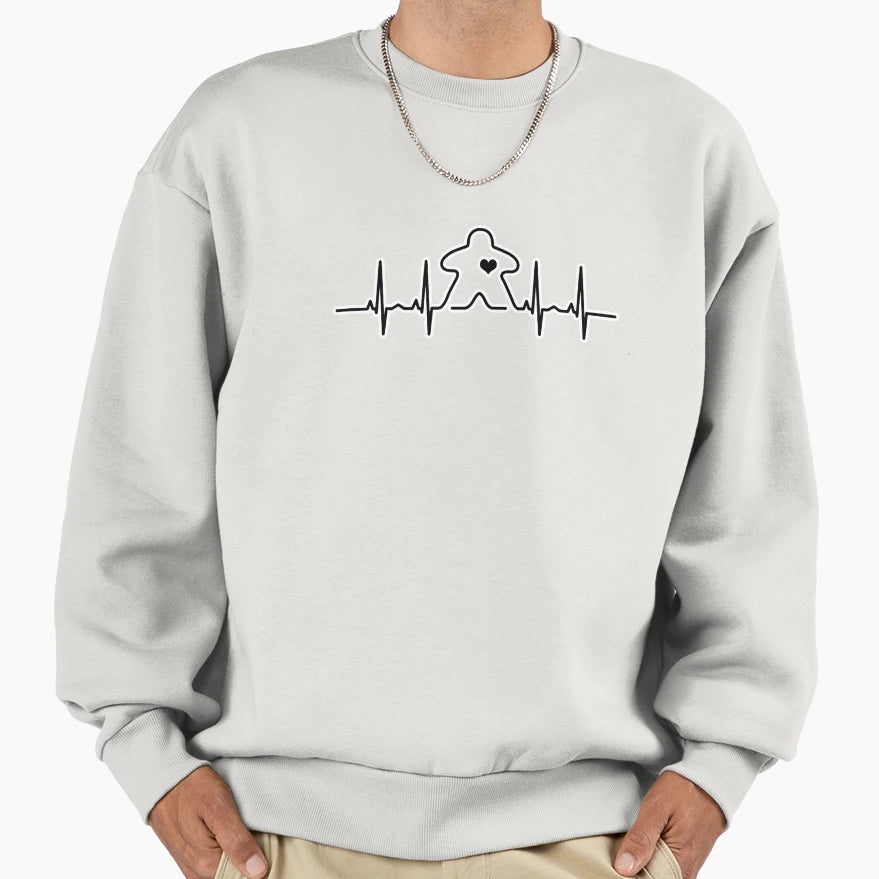 Meeple Heartbeat Ekg Pulse Boardgame Sweatshirt - Graphic Print Men Women - T-Shirt, Sweatshirt, Hoodie
