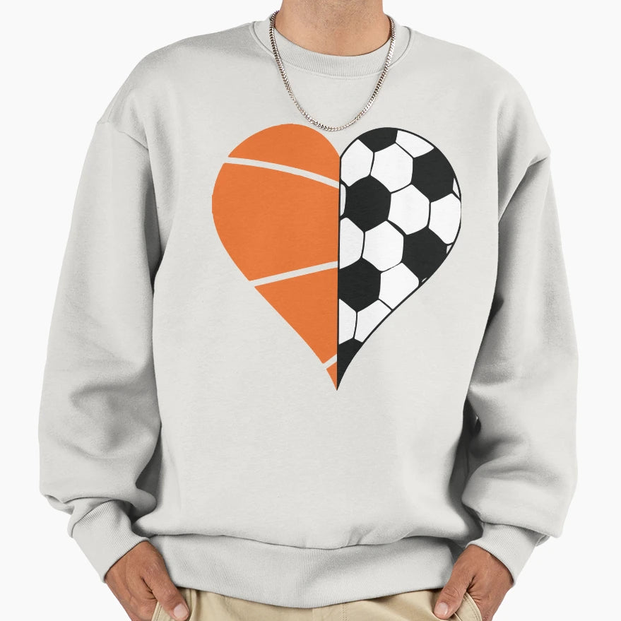 Soccer Basketball Ball Heart Sweatshirt - Fun Novelty Design Men Women - T-Shirt, Sweatshirt, Hoodie