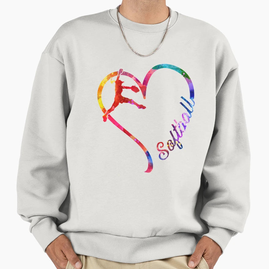 Softball Heart Sweatshirt - Casual Everyday Wear Men Women - T-Shirt, Sweatshirt, Hoodie