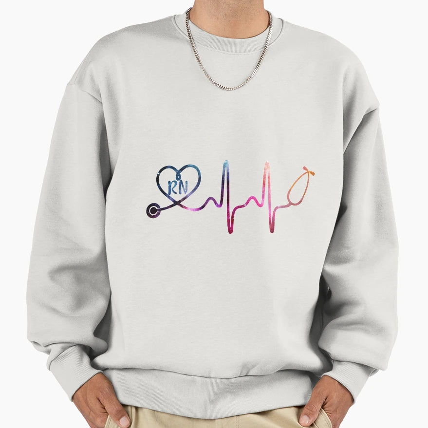Registered Nurse Heartbeat Galaxy Sweatshirt - Aesthetic Graphic for Adults - T-Shirt, Sweatshirt, Hoodie