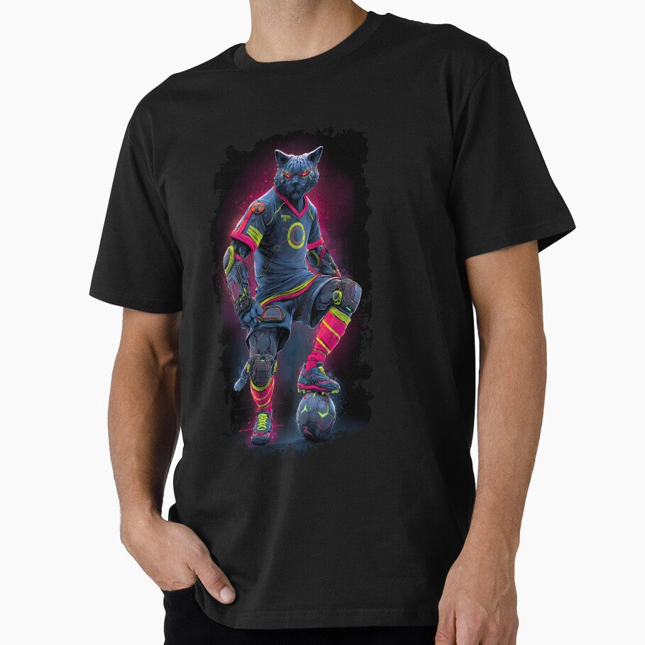 Cyberpunk Soccer Cat Futuristic Football Art by - Adult & Kids T-Shirts, Sweatshirts & Hoodies apparel design preview 1