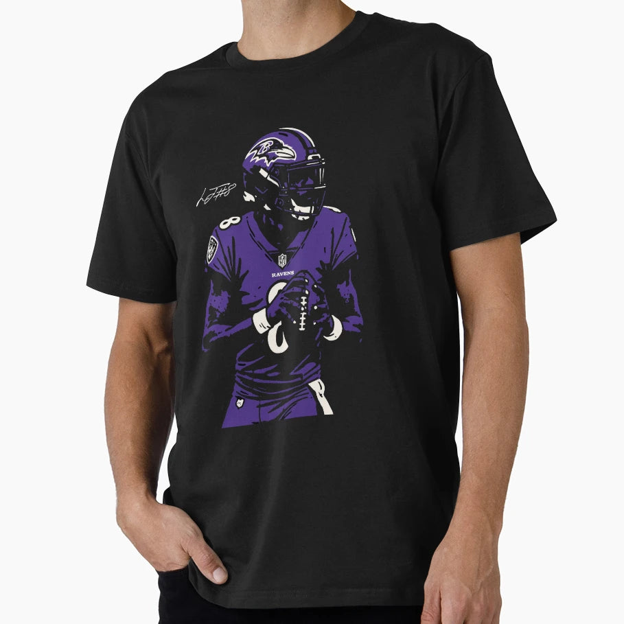 LJ 8 Ravens Stencil Football Tribute T-Shirt - Unique Graphic Unisex - T-Shirt, Sweatshirt, Hoodie