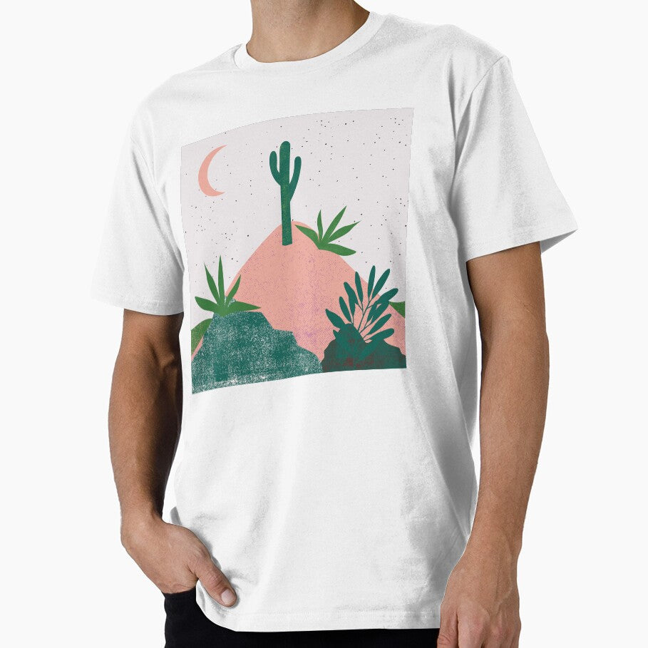 Desert chic hills cactus and moon Pink green, by - Adult & Kids T-Shirts, Sweatshirts & Hoodies apparel design preview 1