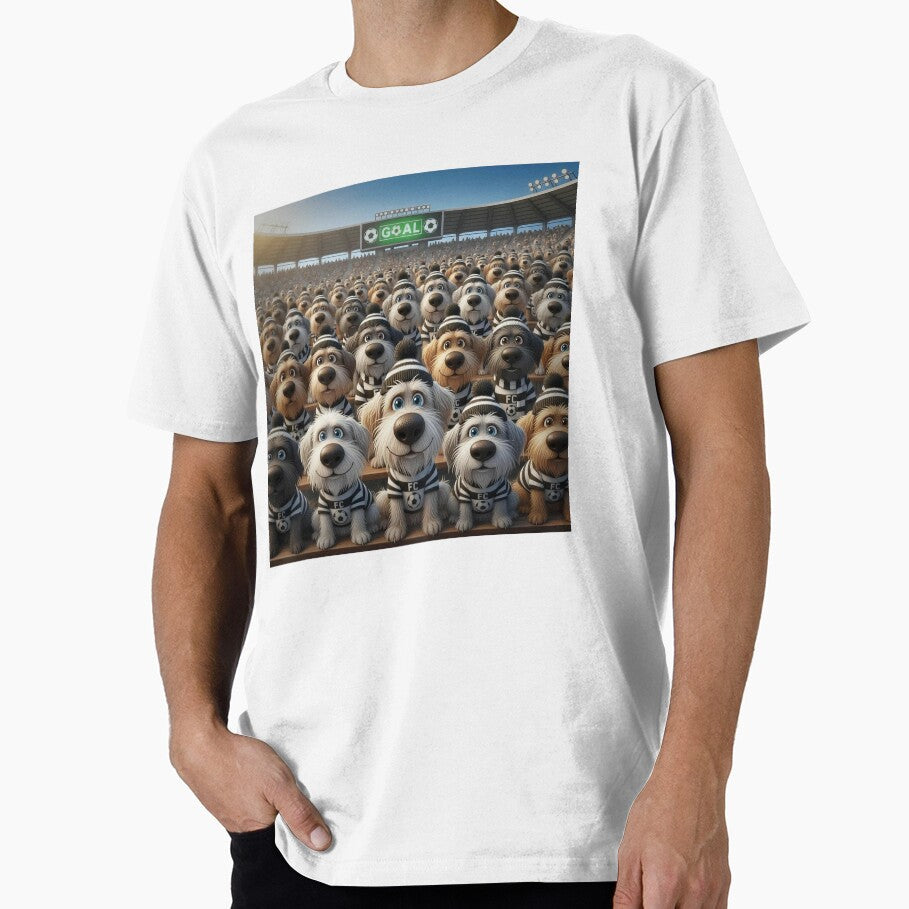 Cute Cartoon Dogs as Soccer Fans in Black and White - Adult & Kids T-Shirts, Sweatshirts & Hoodies apparel design preview 1