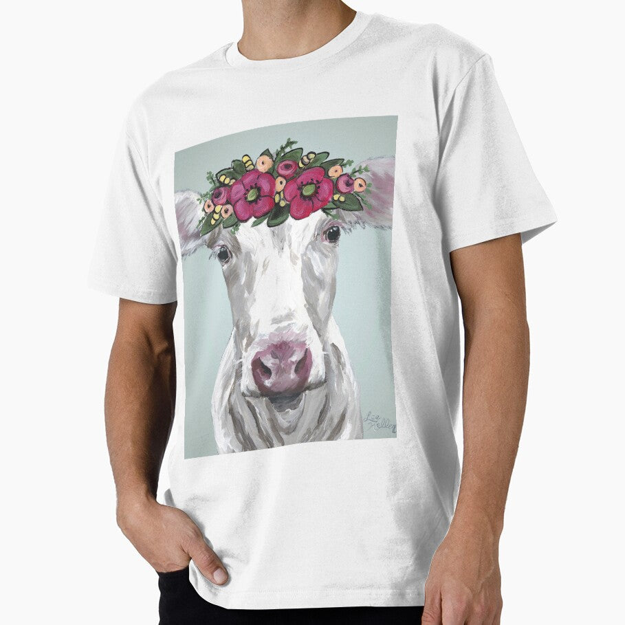 Farmhouse Cow Art, Flower Crown by leekellerart - Adult & Kids T-Shirts, Sweatshirts & Hoodies apparel design preview 1