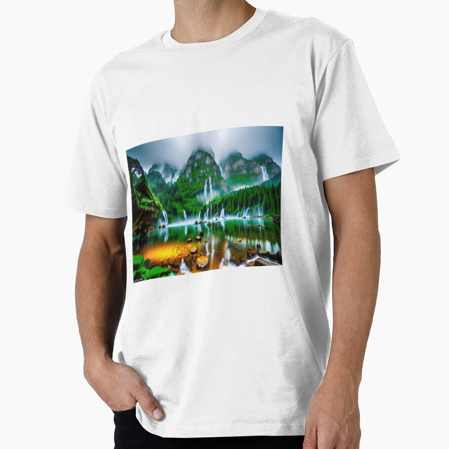 A beautiful lush Fairycore Elf lake scene by - Adult & Kids T-Shirts, Sweatshirts & Hoodies apparel design preview 1