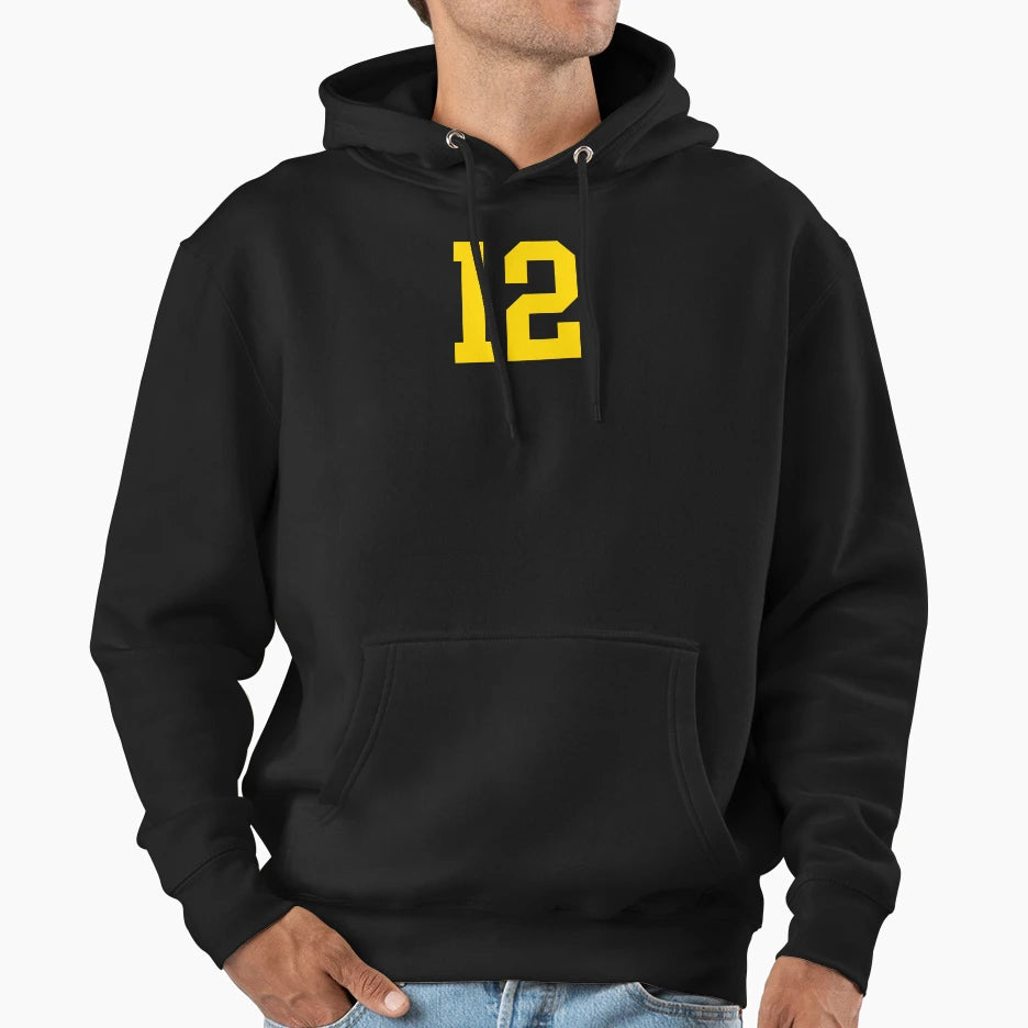 Bold Yellow Sports Number 12 Hoodie - Fun Novelty Design Unisex - T-Shirt, Sweatshirt, Hoodie