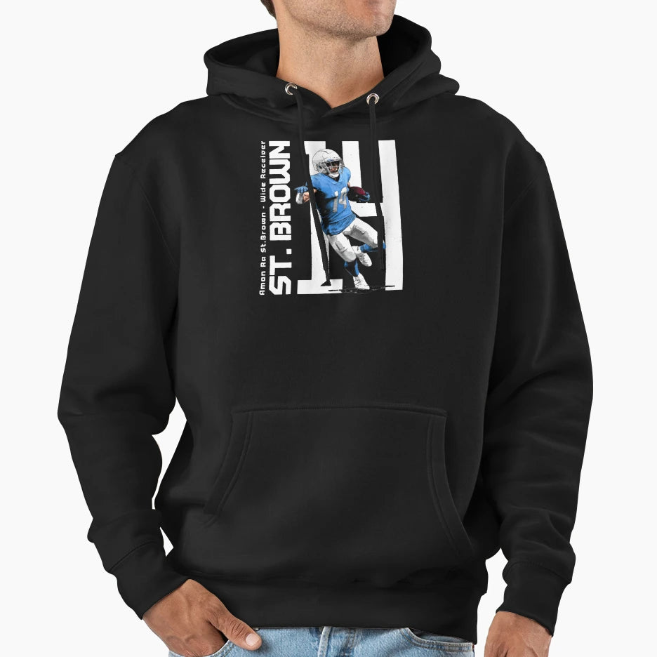 Amon Ra St Brown 14 Hoodie - Graphic Print Unisex - T-Shirt, Sweatshirt, Hoodie