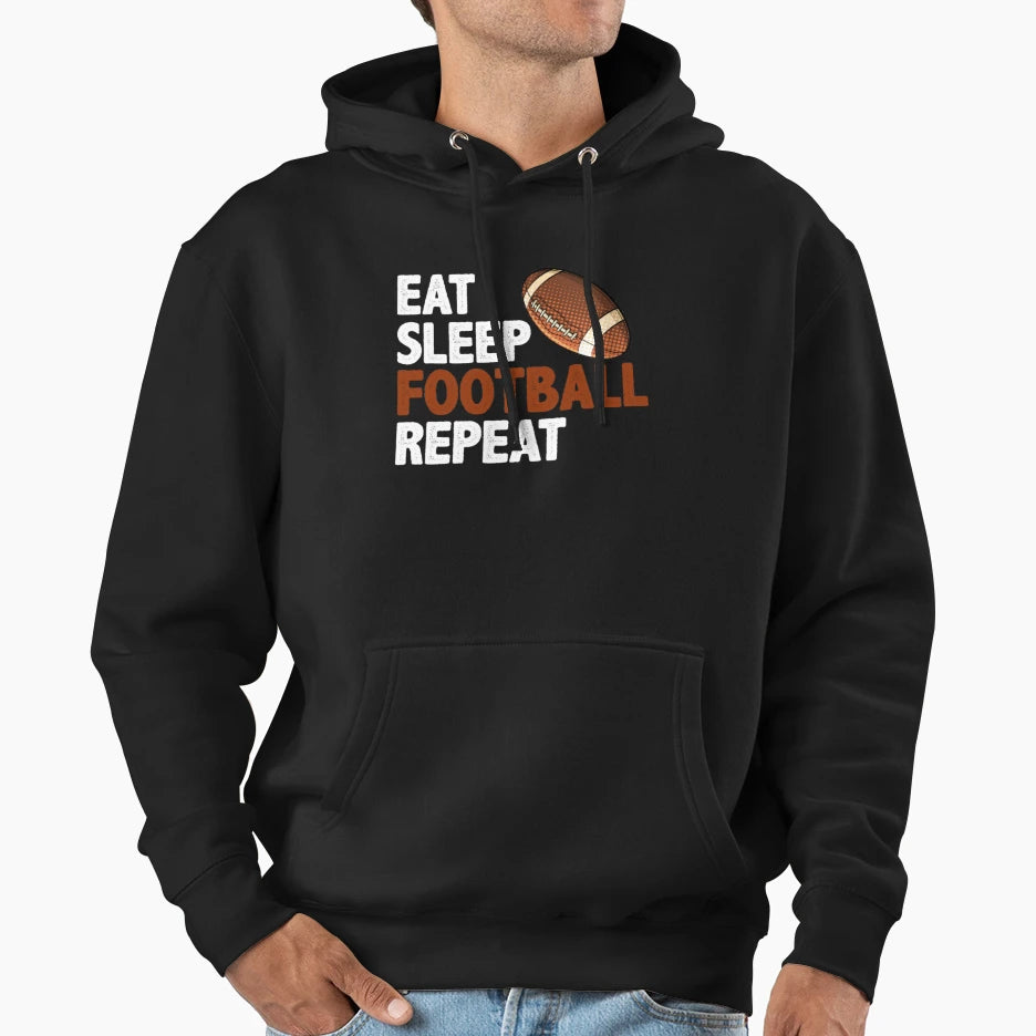Eat Sleep Football Repeat Hoodie - Graphic Print Unisex - T-Shirt, Sweatshirt, Hoodie